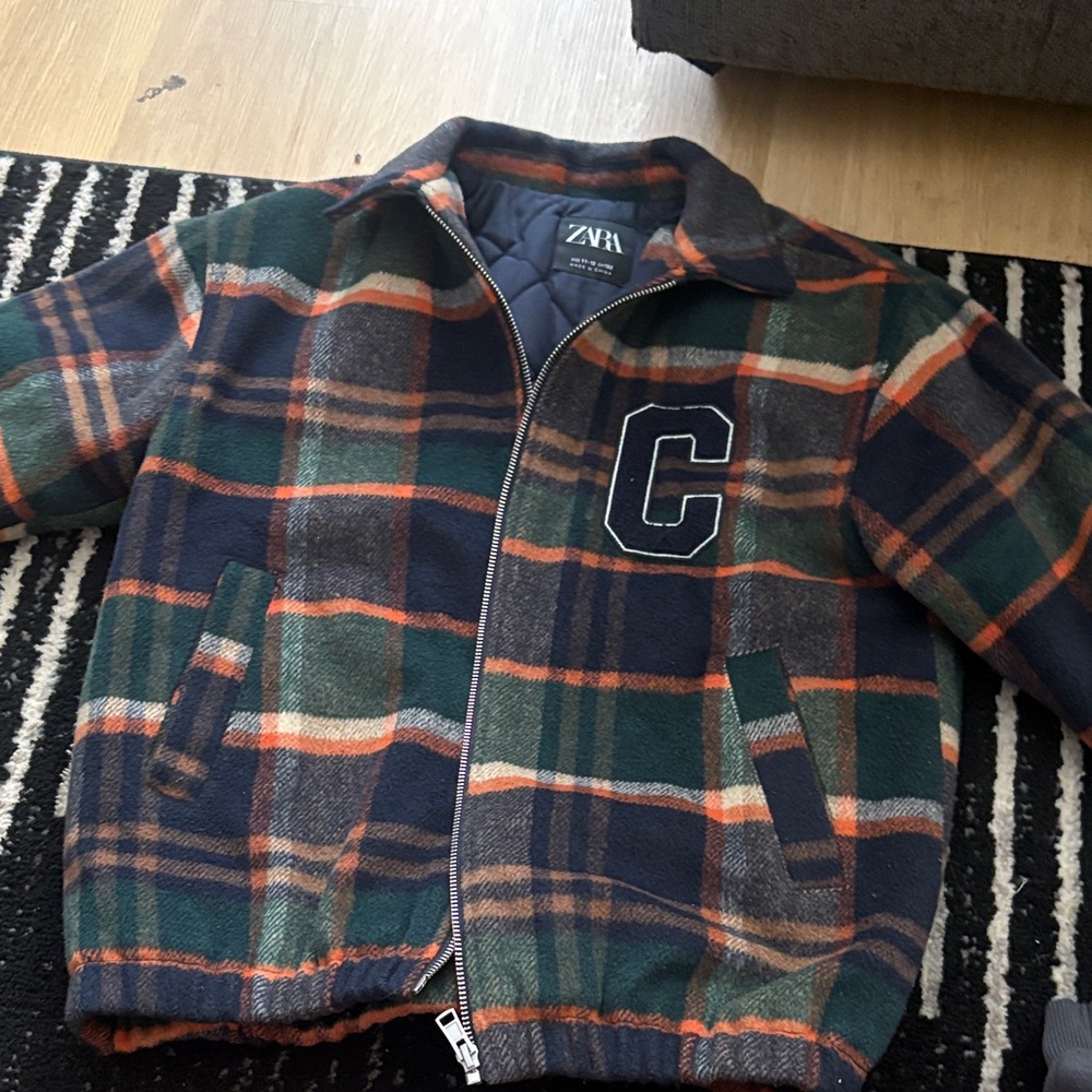 Zara Kids Plaid Jacket - Navy, Green & Orange